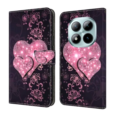 Produktbild von CLM-Tech Handyhülle kompatibel mit Xiaomi Redmi Note 15 Pro+ / 15 Pro Plus 5G Hülle - Tasche aus Kunstleder - Klapphülle mit Ständer und Kartenfächern - Schutzhülle Wallet Case Cover rosa Herzen