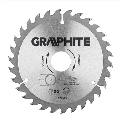 Produktbild von GRAPHITE Widia-Sägescheibe 160 x 30 mm, 30 Zähne, Scheibenstärke 2 mm, Zahnstärke 2,8 mm, Reduktionsstücke: 30 x 16 mm, 30 x 20 mm, 30 x 25,4 mm