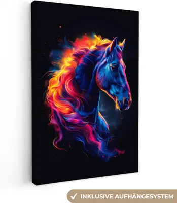 Produktbild von MuchoWow® - Leinwandbilder - Pferd - Tier - Rauch - Schwarz - Farben, Wandbild, Wanddeko Bilder Wohnzimmer, 40x60 cm