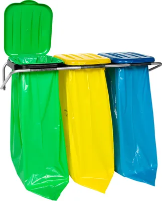 Produktbild von Wandmontierter Abfalltrennhalter, 3 Farben - 120-Liter-Säcke