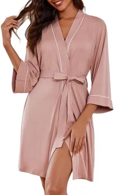 Image de Robe de chambre Lotusrose à manches 3/4, modèle d'été léger