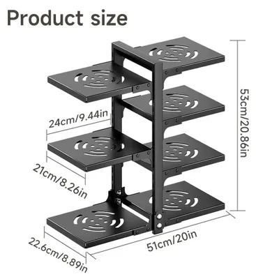 Immagine prodotto di Organizer da cucina - Scaffale per pentole e padelle - Dimensioni regolabili - A più ripiani - Acciaio - Nero