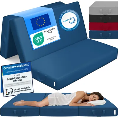 Zdjęcie produktu dla Materac składany ELONEO, materac gościnny, materac składany 3-częściowy, pianka o zwiększonej grubości (15 cm), kostka międzykręgowa, składany, materac składany, (niebieski)