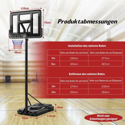 Obrázek produktu pro 170-305 cm výškově nastavitelný basketbalový stojan Venkovní basketbalový koš se stojanem