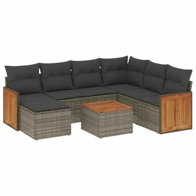 Produktbild von vidaXL 8-tlg. Garten-Sofagarnitur mit Kissen Grau Poly Rattan