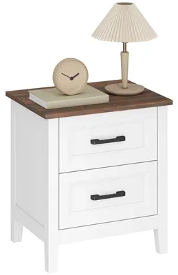 Obrázek produktu pro Noční stolek – přistavovací stolek se 2 zásuvkami – dřevo – moderní marocký styl – vhodný do ložnice/obývacího pokoje – 45x35x50 cm – bílý