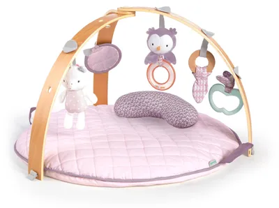 Produktbild von Ingenuity - 12421 Cozy Spot Calla Wendedecke mit Spielbogen aus Holz, abnehmbaren Spielzeugen, Stützkissen, extra weich und maschinenwaschbar, Rosa