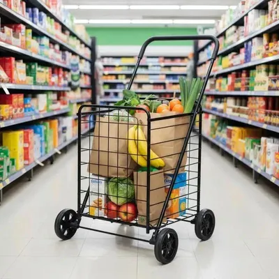Immagine prodotto di Carrello pieghevole per la spesa, con ruote, colore nero