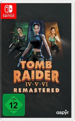 The image is a product packaging for a Nintendo Switch game, featuring artwork of Lara Croft and game title.