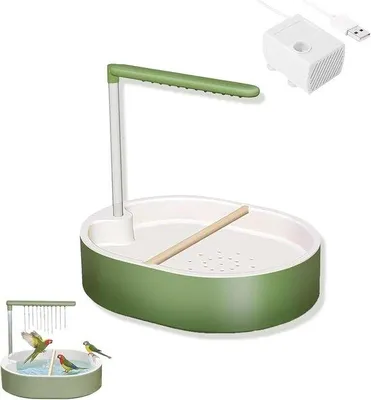 Produktbild von Automatisches Vogelbad mit Wasserstrahl - Grosse Holzsteine - Für Hausvögel wie Papageien, Kakadus, Kanarienvögel