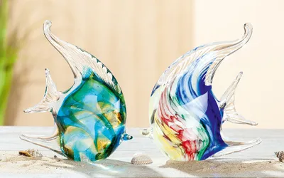 Produktbild von Gilde Glass Art, Figur, Fisch, Glas, mehrfarbig, L. 4 cm, B. 13.5 cm, H. 13.5 cm 39431 4009079394313 2 Stück (2-fach sortiert)