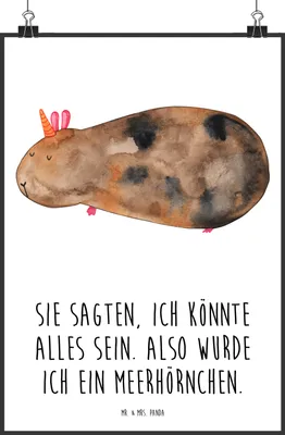 Produktbild von Mr. & Mrs. Panda Bild Einhorn Meerschweinchen DIN A2 - Weiß - Geschenk, drucke, Meerhörnchen, Unicorn, Wanddekoration, Kunstdruck, Einhörner, Meerschwein, Wanddeko