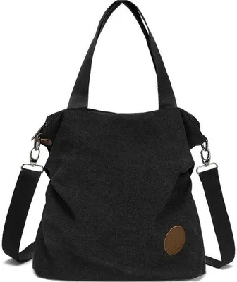Immagine prodotto di Borsa a tracolla nera da donna in tela, borsa da spiaggia da donna