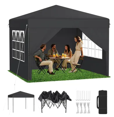 Productafbeelding van Paviljoen, 3x3 meter, antracietkleurig, met 4 zijwanden, verstelbare hoogte (240-260 cm) met één druk op de knop