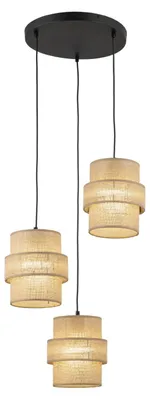 Produktbild von Hängelampe Metall Stoff B: 45 cm H: max. 145 cm Schwarz Natur E27 3-flammig Modern Pendelleuchte