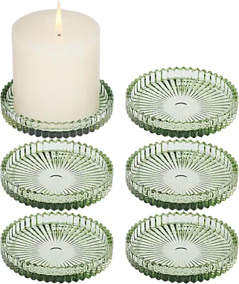 Imagen del producto de Juego de 6 candelabros de vidrio, de 10 cm de diámetro, ideales para velas gruesas o pequeñas velas votivas, color verde