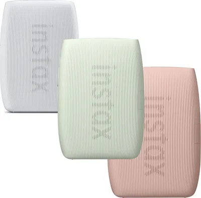 Three Instax mini Link 3 printers in different colors (white, green, and pink) are arranged in a diagonal line against a white background.