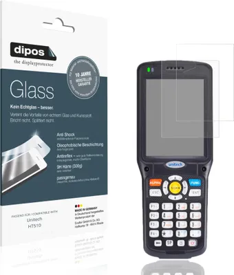 Produktbild von 2x Schutzfolie für Unitech HT510 matt - Anti-Shock 9H Folie dipos Glass Kunststoffglas