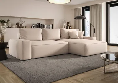 Produktbild von BEDANTE ECKSOFA MONA mit Schlaffunktion ARAGON 03 Beige Rechts L-Form Sofa mit Stauraum Bettkasten Wohnzimmersofa Couch Sofa Bettsofa Bettkasten Bettcouch