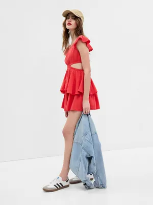Produktbild von GAP Damen Minikleid A-Linie aus Baumwolle mit freiliegenden Schultern Rot Größe XS