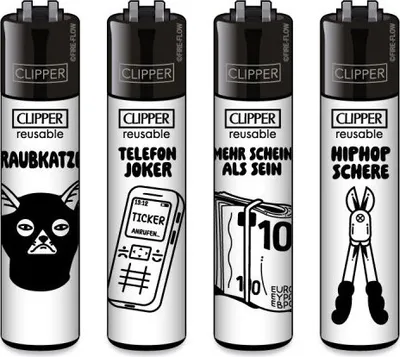 Produktbild von Clipper Reibrad Feuerzeuge Junkie Tattoo, 4 Stück