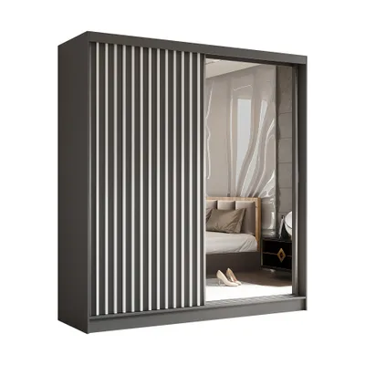 Produktbild von AX LIVING Cabinio Kleiderschrank Grau Weiß mit Spiegel 200 cm Breite