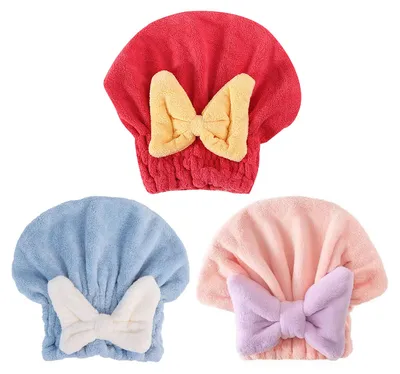 Produktbild von Saugfähige Haartrockenhaube, schnelltrocknendes Mikrofaser-Haarhandtuch, Duschhaube, Haartrocken-Turban mit Schleife für Frauen und Mädchen |
