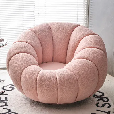 Produktbild von Drehbarer Sessel sofa Lounge-Sessel mit Hocker im Lammfellimitat – 2-teiliges Set, gemütlich & modern Rosa【SF54+SF55-powder】