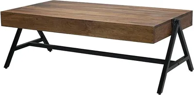 Imagen del producto de Mesa de centro de 120x60x40 cm, fabricada en madera maciza de sheesham con estructura de metal