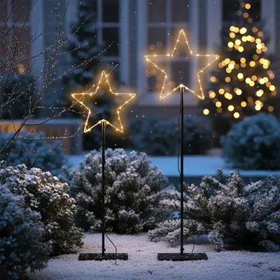 Produktbild von Gartenstecker Sterne 2er in warmweiß - 180 LED / ca. 90 + 125 cm - In- und Outddor