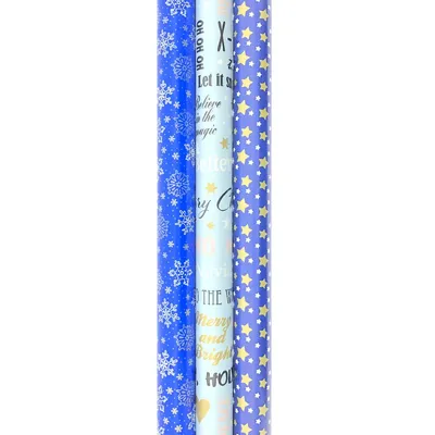 Immagine prodotto di Carta da regalo con stelle e fiocchi di neve - Carta natalizia per Natale - 3 metri x 70 cm - 3 rotoli