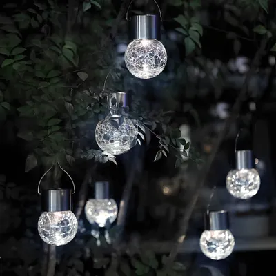 Produktbild von LUMILED 6x sada solárnych kryštálových sklenených závesných LED guľôčok IP44 6500K Záhradné sklenené závesné svetelné guľôčky Súmrak senzorového prasknutia pre párty Svadba Bar Pavilón Terasa Plot Balkón