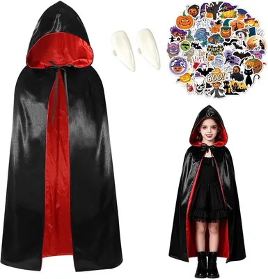 Obrázek produktu pro Kostým upíra s kapucí, 120 cm, s motivem upírské kousnutí a nálepkami, ideální na Halloween