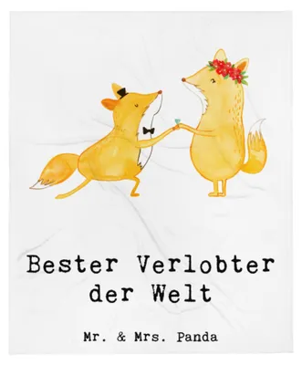 Produktbild von Mr. & Mrs. Panda Decke Fuchs Bester Verlobter der Welt - Weiß - Geschenk, Freund, Geschenkidee, Ehemann, Verloben, Wohndecke, Tagesdecke, Ehe, Kuscheldecke, Hochzeit