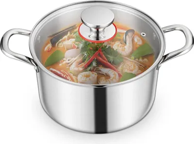 Obrázek produktu pro Homikit hrnec 22 cm třívrstvý indukční hrnec z nerezové oceli 4,7 l skleněná poklice