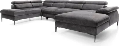 Obrázek produktu pro FURNLUX Rohová sedací souprava modrošedá a černá 353 cm / Hlavní barva: šedá / Rozměry: 353 x 94 x 214 cm