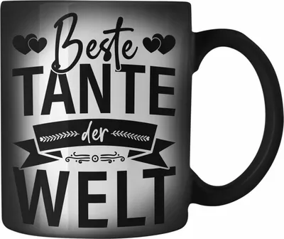 Produktbild von Trendation - Beste Tante Der Welt Farbwechsel Zauber-Tasse Geschenkidee Lustig Spruch Lieblingstante Geschenke (Schwarz)