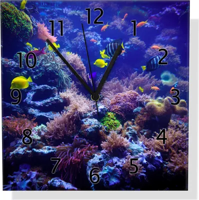 Produktbild von Wallario Design Wanduhr Farbenwelt unter Wasser aus Echtglas, Größe 30 x 30 cm