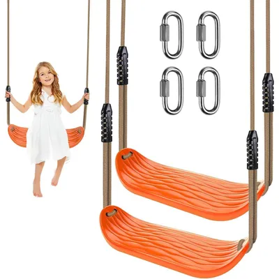 Produktbild von Schaukel Kinder 2er Set Hartgummi Orange Wasserrippel 113kg belastbar Seil verstellbar 130-200cm