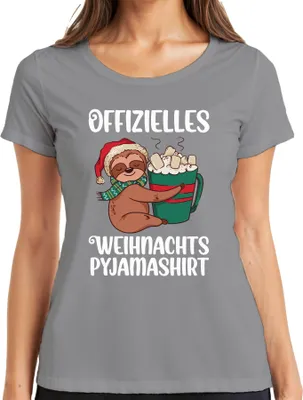 Produktbild von Offizielles Weihnachts-Pyjama Faultier - Weihnachten Weihnachtsgeschenk Christmas Damen T-Shirt, Grau, XL