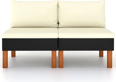 Produktbild von vidaXL Mittelsofas 2 Stk. Poly Rattan und Eukalyptus Massivholz