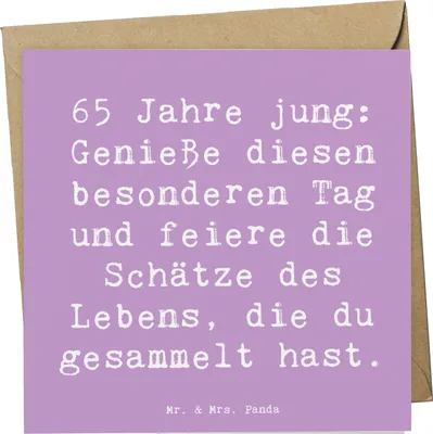 Produktbild von Mr. & Mrs. Panda Grußkarte Spruch 65. Geburtstag Feiern - Lavendeltraum - Geschenk, Geburtstagsbotschaft, Geburtstagsspruch, Glückwunschkarte, doppelkarte, Klappkarte