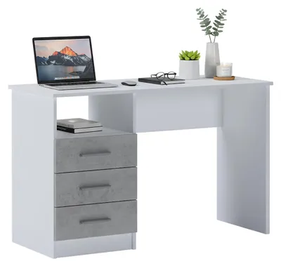 Produktbild von Schreibtisch Egeo, Mehrzweckschreibtisch, Bürotisch für PC, Eckschreibtisch, 120x48h75 cm, Weiß und Zement