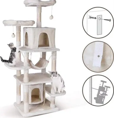 Image de Pedy Arbre à grimper pour chats - 170cm Tour à grimper avec griffoirs, hamac & maison de jeu - Arbre à chats stable pour l'intérieur - Gris foncé