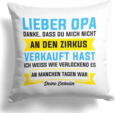 Produktbild von 22Feels Opa Geschenk von Enkelin Geburtstag Weihnachten Rente Männer Kissen Deko Grossvater Dekoration Wohnaccessoire Spruch Wohnzimmer Schlafzimmer Couch