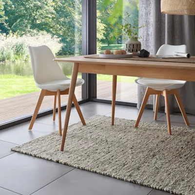 Produktbild von Wollteppich Natur Handweb Teppich I Reine Schur-Wolle im Skandinavischen Design I Wohnzimmer Schlafzimmer Esszimmer Kinderzimer Büro |  Grau Meliert