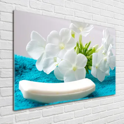 Produktbild von Tulup® Glas-Bild - 100 x 70 - Wandbild aus Glas - Wandkunst - Wandbild hinter gehärtetem Sicherheitsglas - Blumen & Pflanzen - Weiße Blumen Spa - Blau