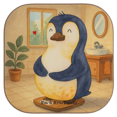 Produktbild von Mr. & Mrs. Panda Tassenuntersetzer Pinguin Diät Design - Weiß - Geschenk, glücklich, Untersetzer für Gläser, Tasse, gläseruntersetzer, Flaschenuntersetzer, Coaster