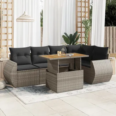 Produktbild von CLORIS 6-tlg. Garten-Sofagarnitur mit Kissen Grau Poly Rattan - Sitzgruppe 3327266
