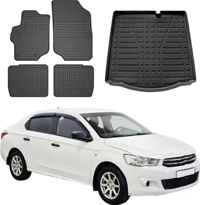 Immagine prodotto di Set di tappetini e rivestimenti per il bagagliaio per Citroen C-Elysee 2012-2025 in gomma nera 5x